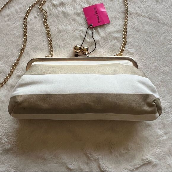 Donna Dixon Tippy Gold & White Kiss Lock Clutch NWT - Picture 6 of 16